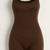 Velnira | Ribbed Square Neck Short Jumpsuit Wide Straps