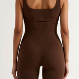Velnira | Ribbed Square Neck Short Jumpsuit Wide Straps