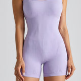 Velnira | Ribbed Square Neck Short Jumpsuit Wide Straps