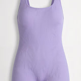 Velnira | Ribbed Square Neck Short Jumpsuit Wide Straps