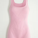 Velnira | Ribbed Square Neck Short Jumpsuit Wide Straps