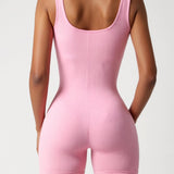 Velnira | Ribbed Square Neck Short Jumpsuit Wide Straps