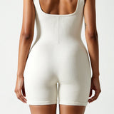 Velnira | Ribbed Square Neck Short Jumpsuit Wide Straps