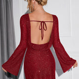 Felicity | Backless Lace Up Sequin Dress