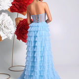 Elaria Rosé | Ruffle Slit Maxi Wedding Guest Dress