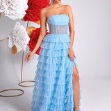 Elaria Rosé | Ruffle Slit Maxi Wedding Guest Dress