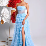 Elaria Rosé | Ruffle Slit Maxi Wedding Guest Dress