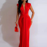 Velora Drape | Ruched V Neck Maxi Slit Dress