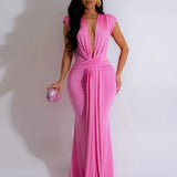 Velora Drape | Ruched V Neck Maxi Slit Dress