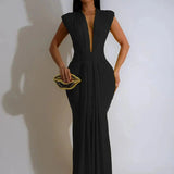 Velora Drape | Ruched V Neck Maxi Slit Dress